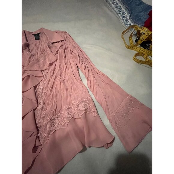 Sunny Taylor Womens Pink Long-Sleeve Blouse W/ Beaded & Lace Accents - Picture 12 of 12